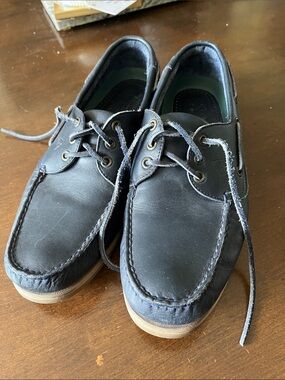 Florsheim Dark Blue Leather Boat Shoes with Lace